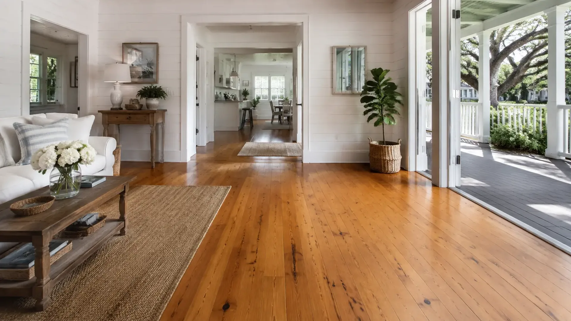 Restored heart pine floor in a Southport NC home
